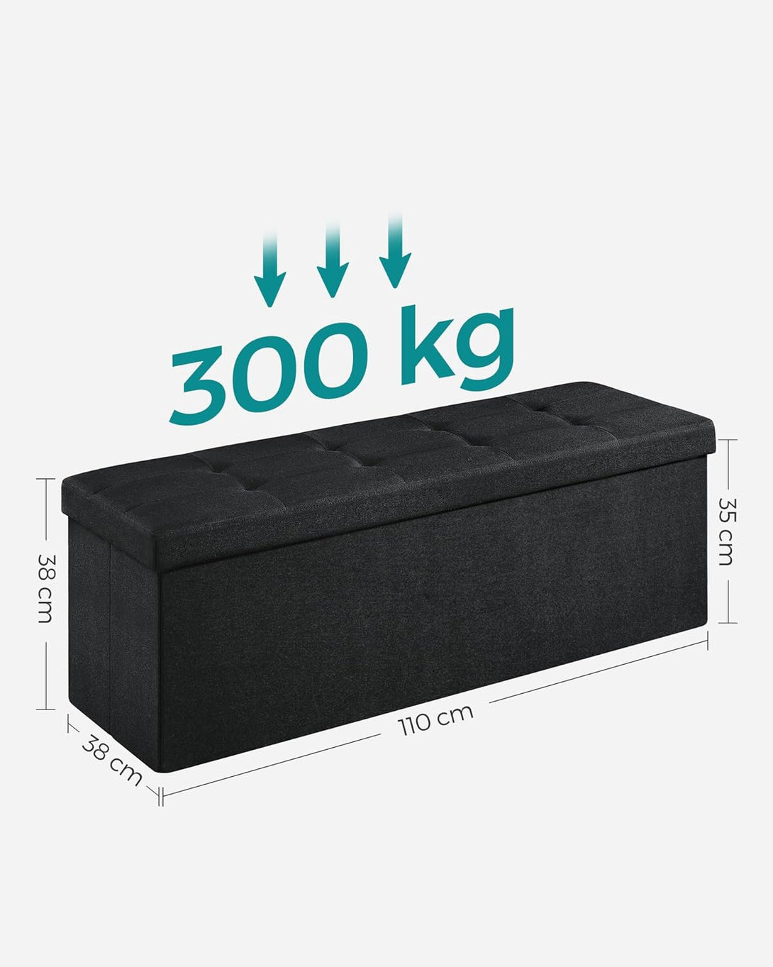 SONGMICS tárolós ülőke – összecsukható pad, 38 × 110 × 38 cm, tinta­fekete színben-VASBÚTOR