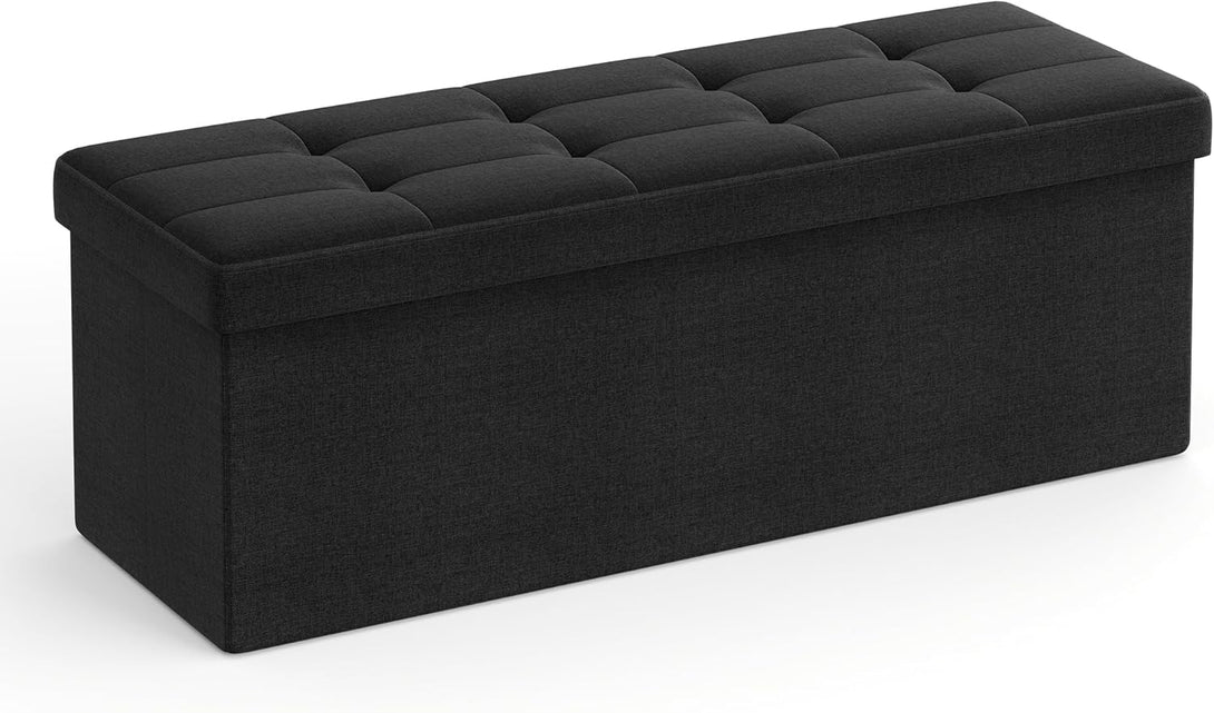 SONGMICS tárolós ülőke – összecsukható pad, 38 × 110 × 38 cm, tinta­fekete színben-VASBÚTOR