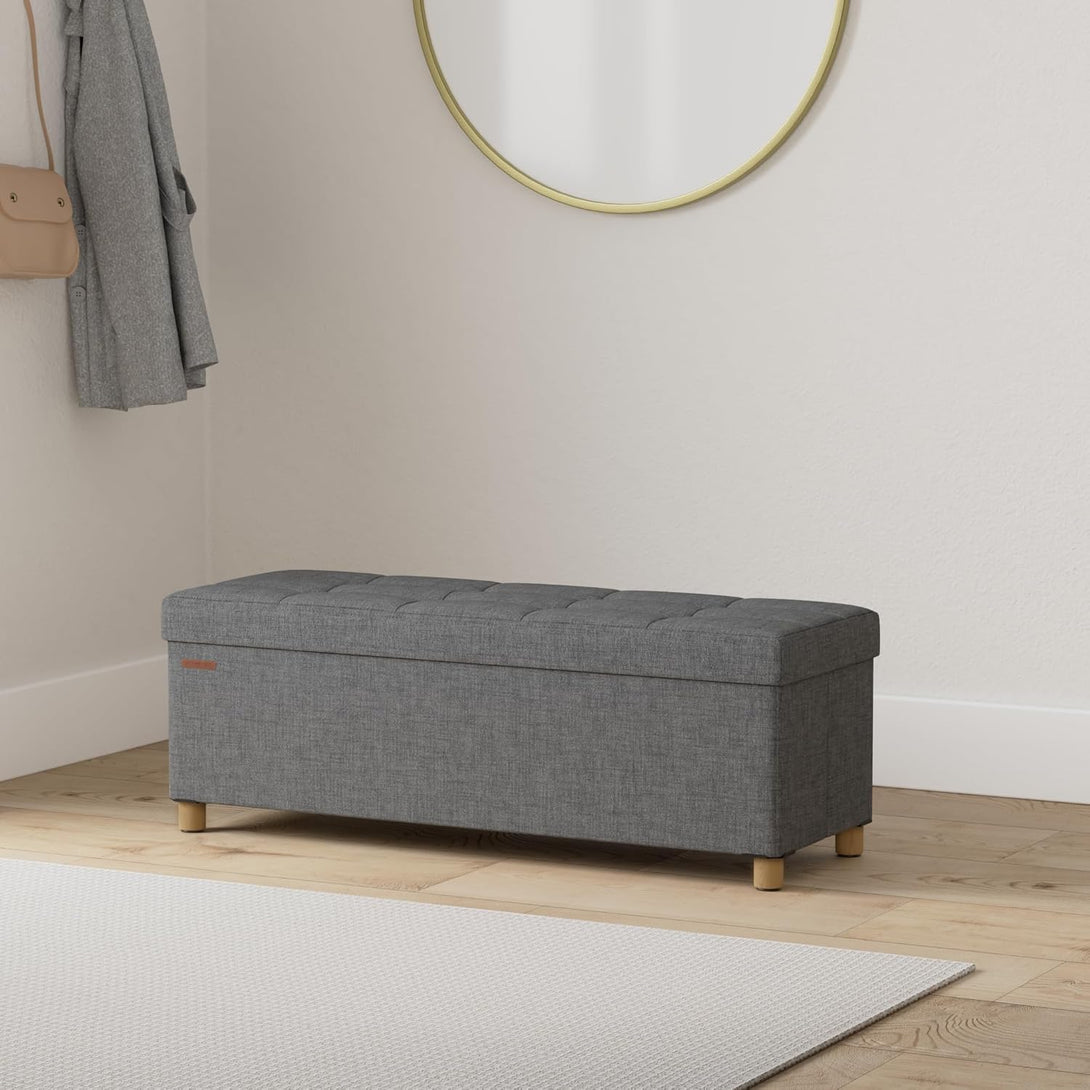 SONGMICS tárolós ülőke, összecsukható pad lábakkal, 38 × 110 × 40 cm, szürke színben-VASBÚTOR