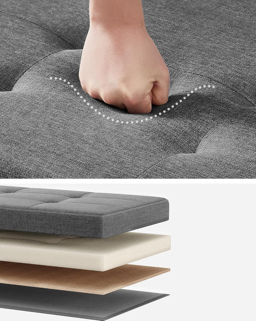 SONGMICS tárolós ülőke, összecsukható pad lábakkal, 38 × 110 × 40 cm, szürke színben-VASBÚTOR