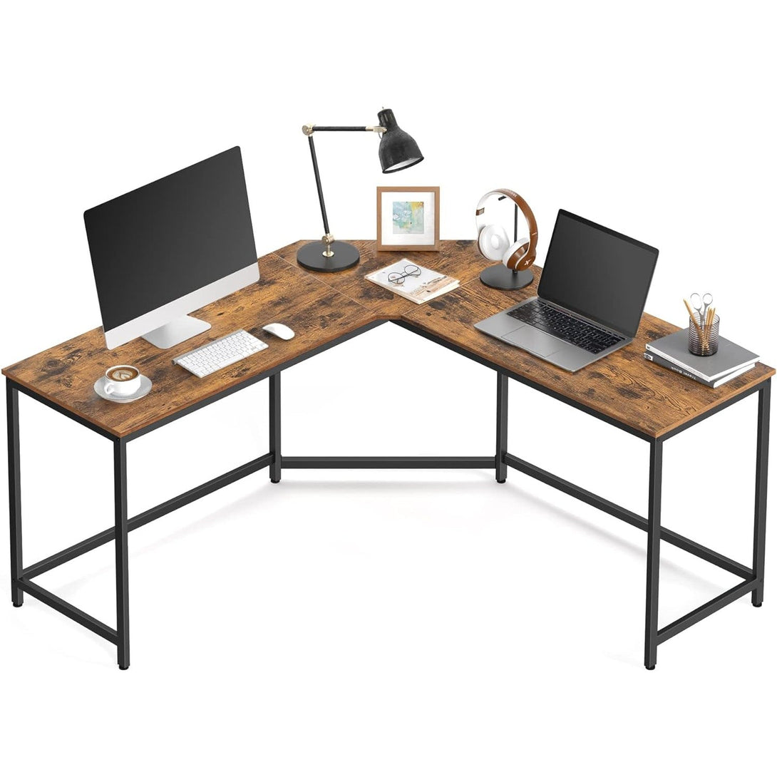 Sarok íróasztal, L alakú számítógép asztal, barna-fekete-VASBÚTOR