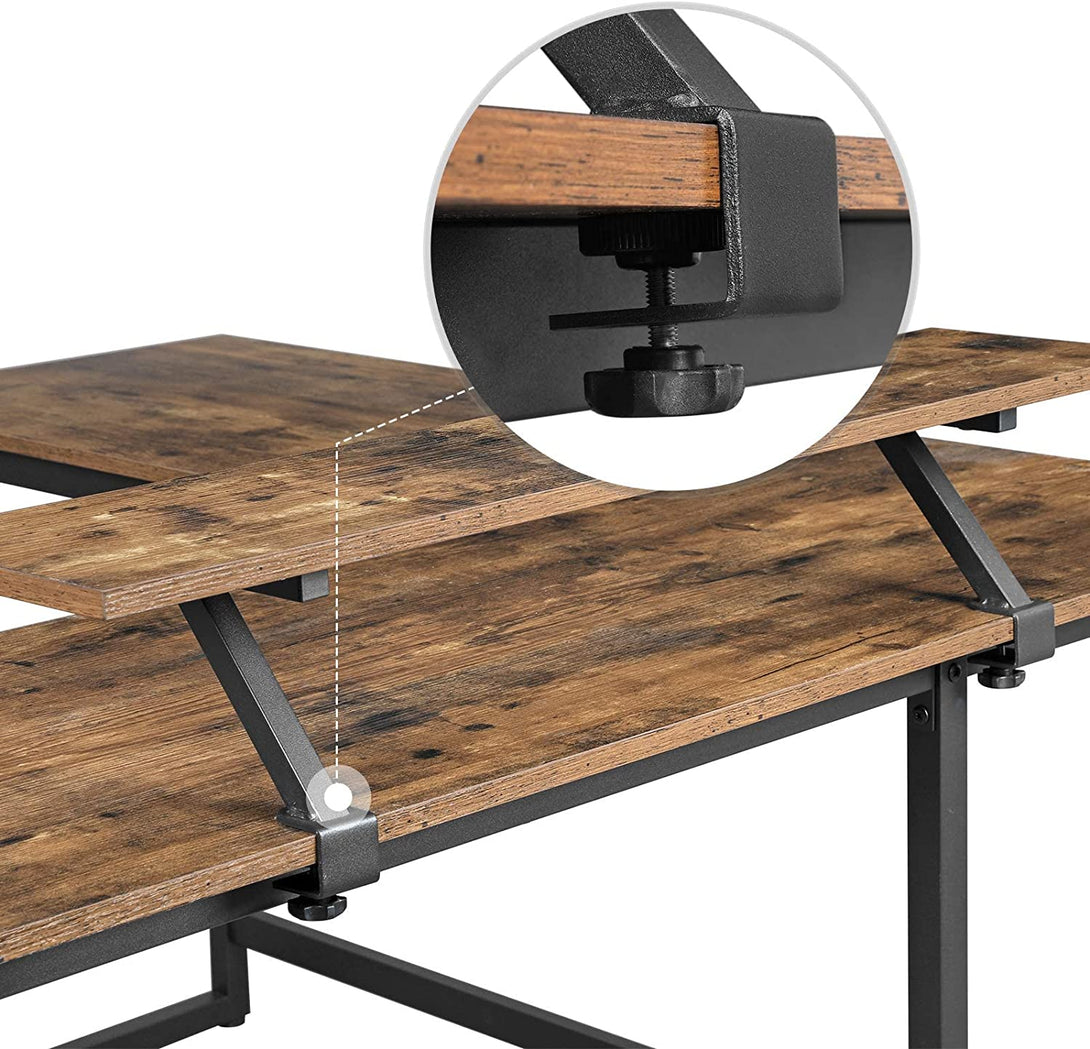 Sarok íróasztal, L-alakú számítógép asztal, rusztikus barna-VASBÚTOR