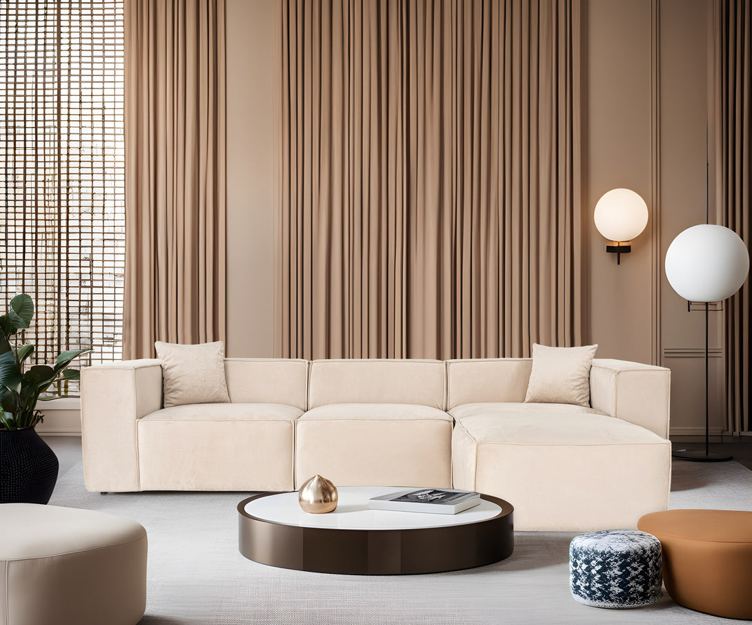 Sarokkanapé Lora (L1-O1-1R-POUFFE ) - Krém-VASBÚTOR