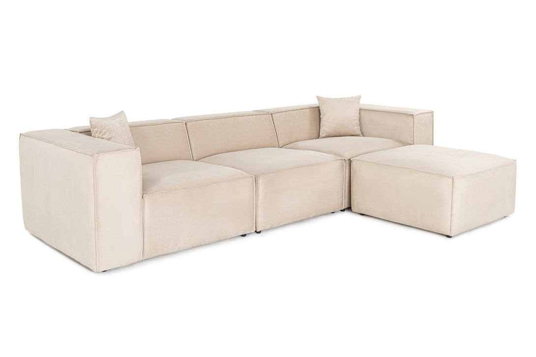 Sarokkanapé Lora (L1-O1-1R-POUFFE ) - Krém-VASBÚTOR