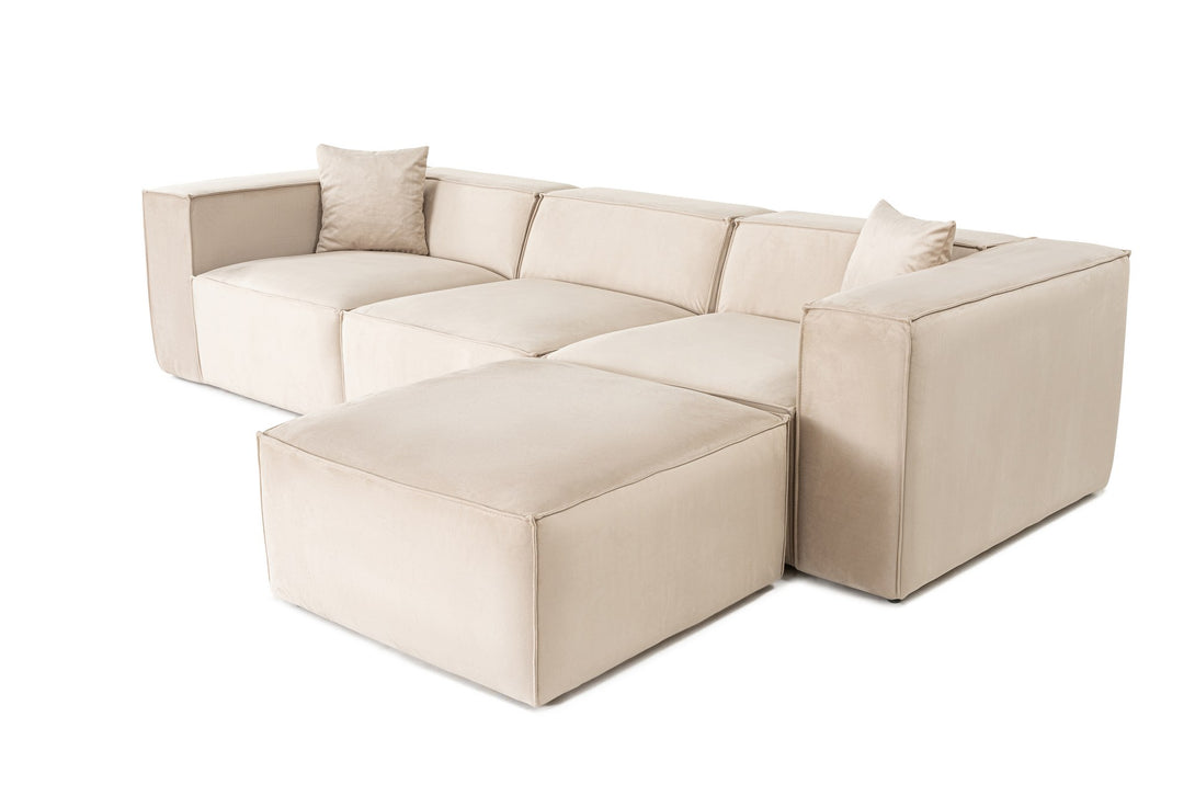 Sarokkanapé Lora (L1-O1-1R-POUFFE ) - Krém-VASBÚTOR