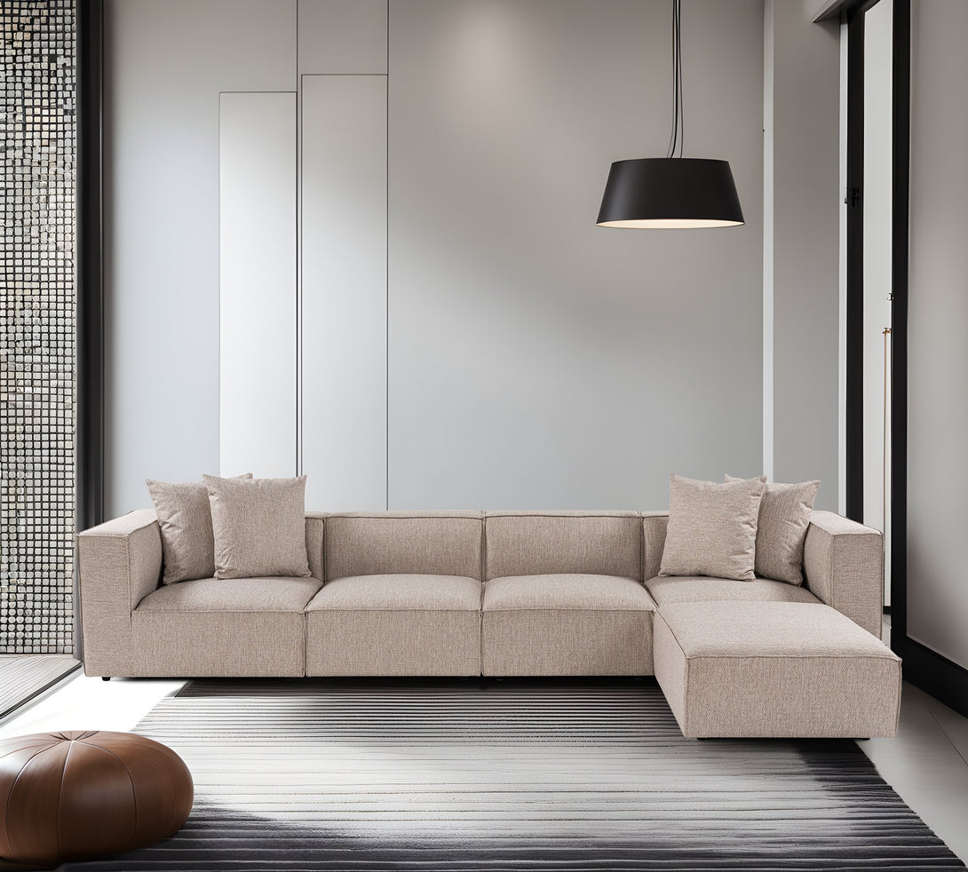 Sarokkanapé Sora (L1-O1-O1-1R-POUFFE ) - Homok Bézs-VASBÚTOR