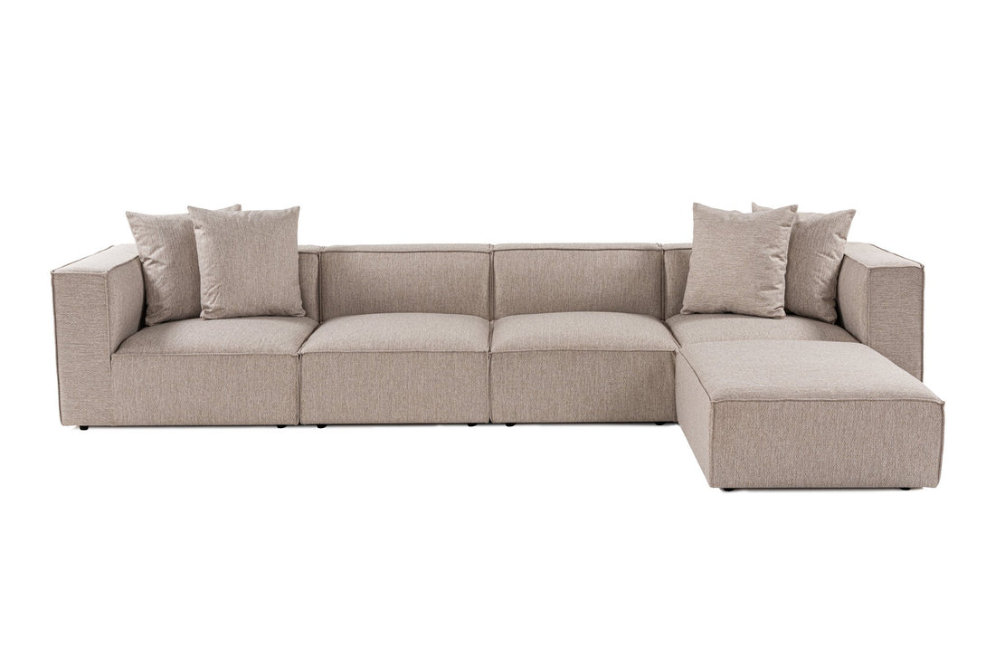 Sarokkanapé Sora (L1-O1-O1-1R-POUFFE ) - Homok Bézs-VASBÚTOR