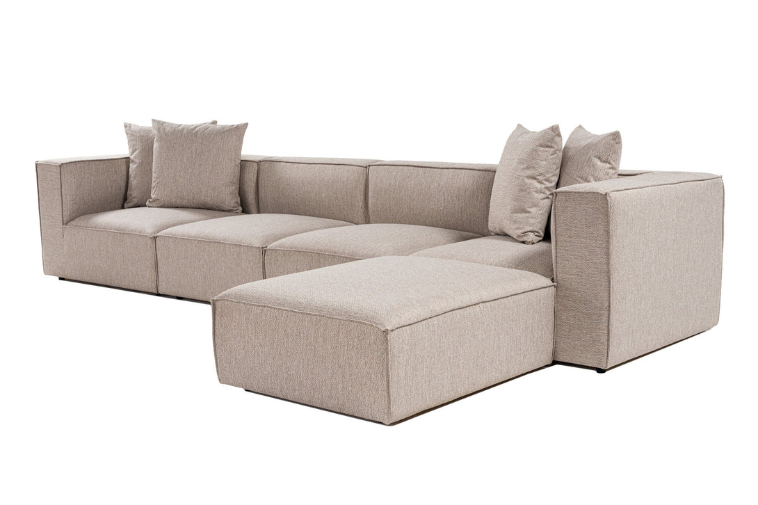 Sarokkanapé Sora (L1-O1-O1-1R-POUFFE ) - Homok Bézs-VASBÚTOR