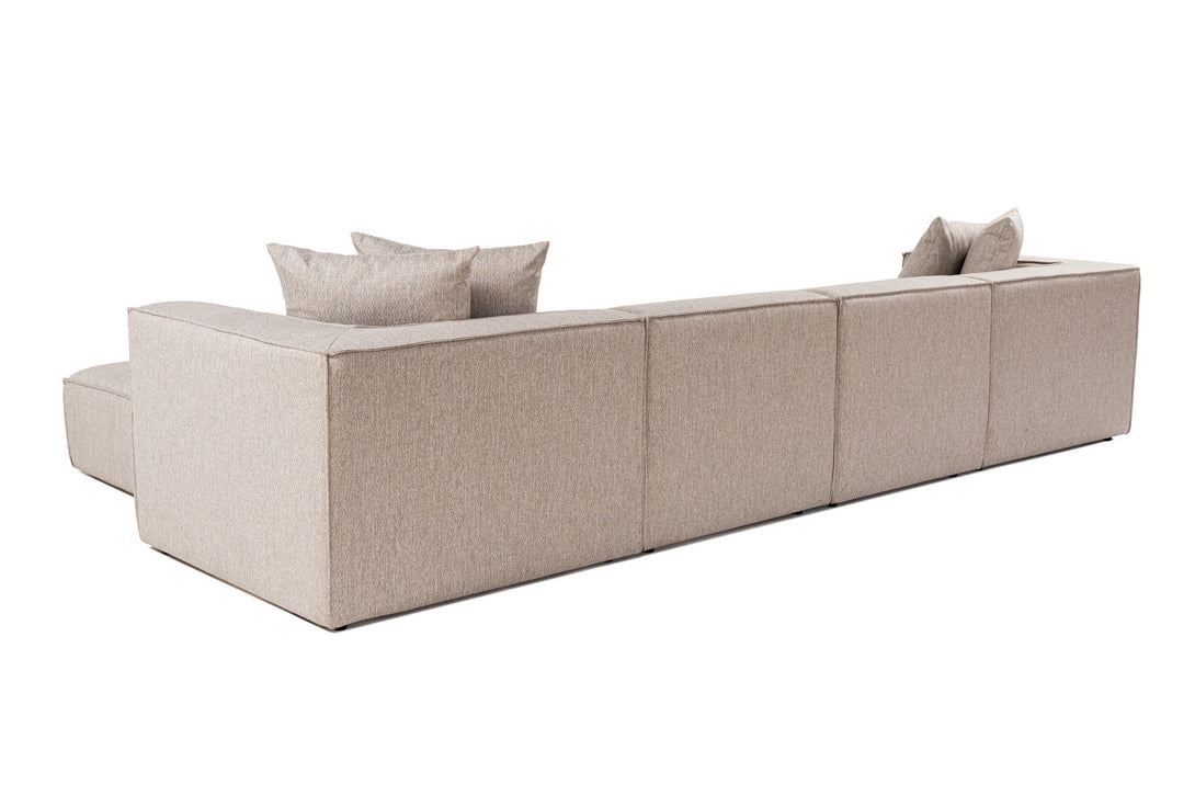 Sarokkanapé Sora (L1-O1-O1-1R-POUFFE ) - Homok Bézs-VASBÚTOR