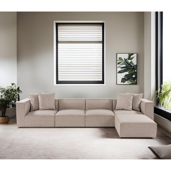 Sarokkanapé Sora (L1-O1-O1-1R-POUFFE ) - Homok Bézs-VASBÚTOR