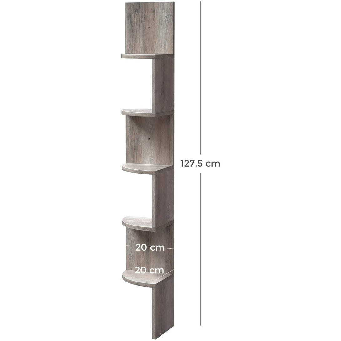 Sarokpolc, 5 szintes függesztett polc, cikk-cakk kivitel, könyvespolc, 20 x 20 x 127,5 cm-VASBÚTOR