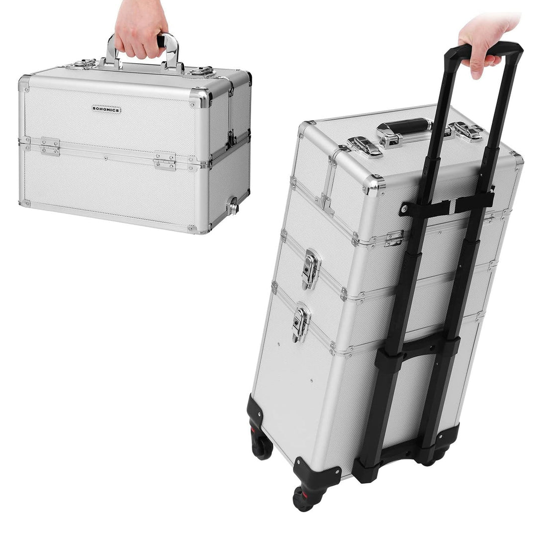 Sminktáska, 3 az 1-ben, utazó sminkes bőrönd, ezüst-VASBÚTOR