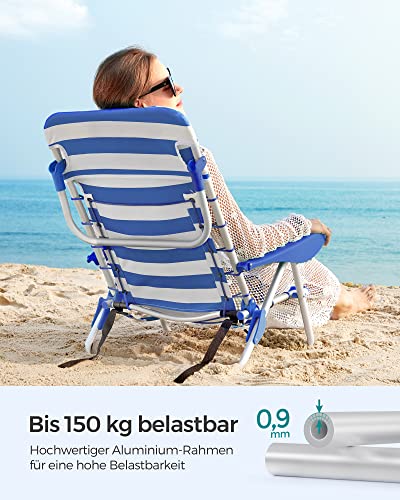 Strandszék, összecsukható , hordozható kültéri szék, állítható háttámlával, kék és fehér-VASBÚTOR