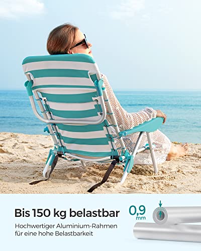 Strandszék, összecsukható kempingszék, hordozható kültéri szék, állítható háttámlával, zöld és fehér-VASBÚTOR