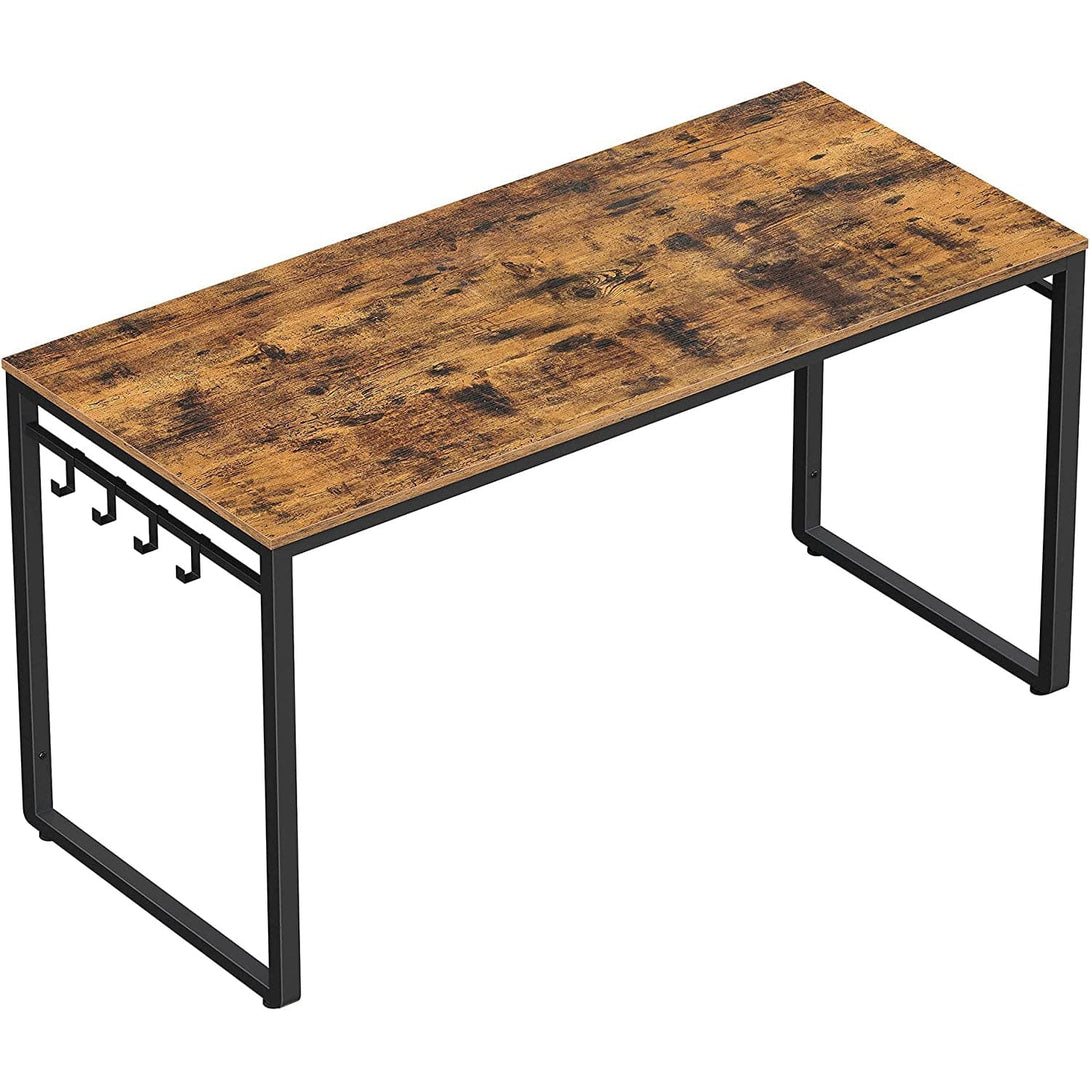 Számítógép asztal, Íróasztal, 8 kampóval, 140 cm, rusztikus barna-VASBÚTOR