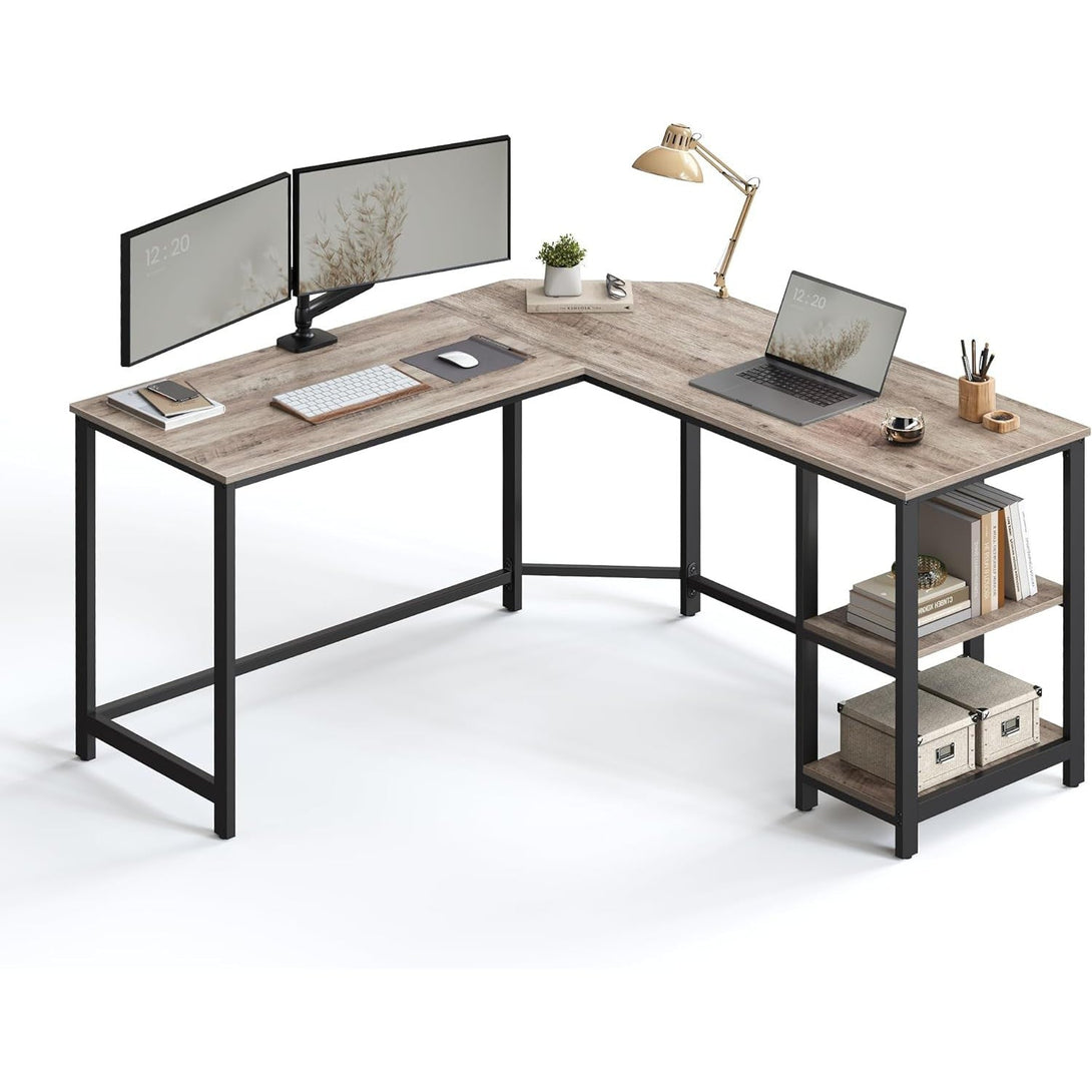 Számítógépes asztal, L-alakú sarokasztal, Íróasztal, szürke-VASBÚTOR
