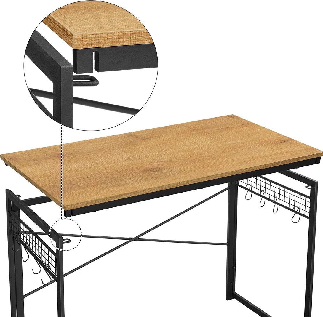 Számítógépes asztal, összecsukható íróasztal 8 kampóval, mézbarna-VASBÚTOR