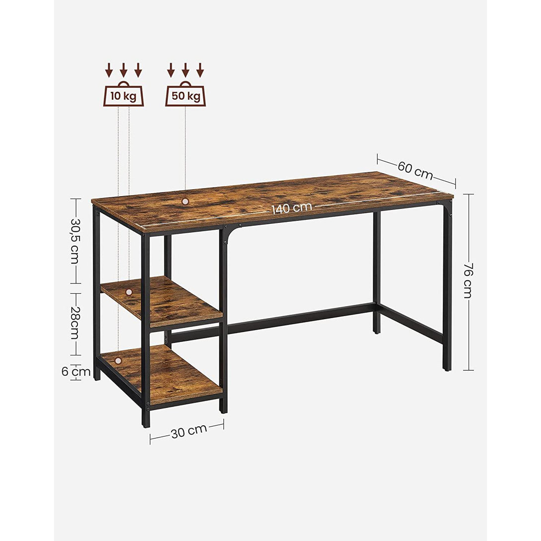 Számítógépesasztal 140x60 cm, Irodai asztal 2 polccal jobb vagy bal oldal, barna- fekete-VASBÚTOR