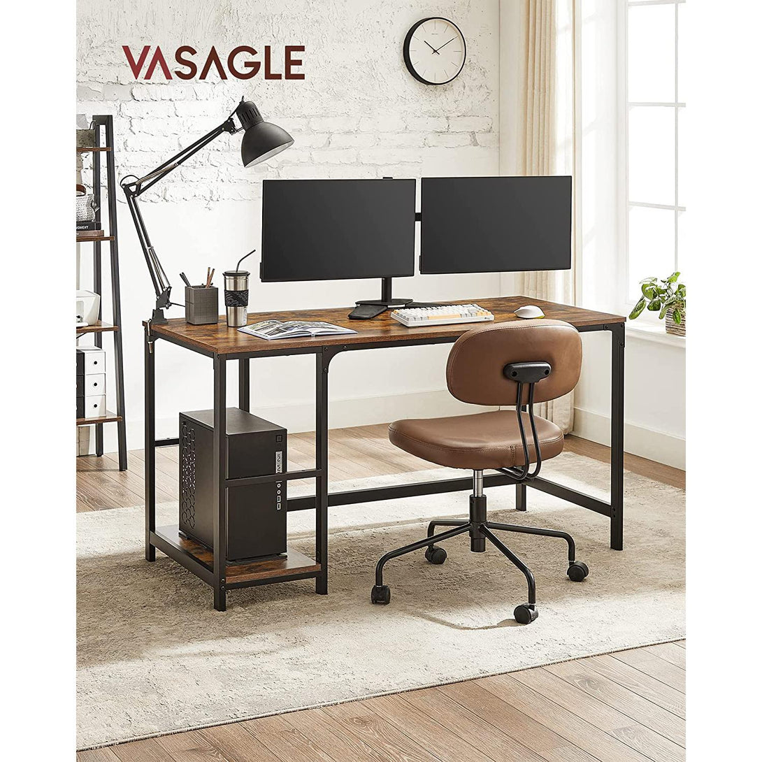 Számítógépesasztal 140x60 cm, Irodai asztal 2 polccal jobb vagy bal oldal, barna- fekete-VASBÚTOR