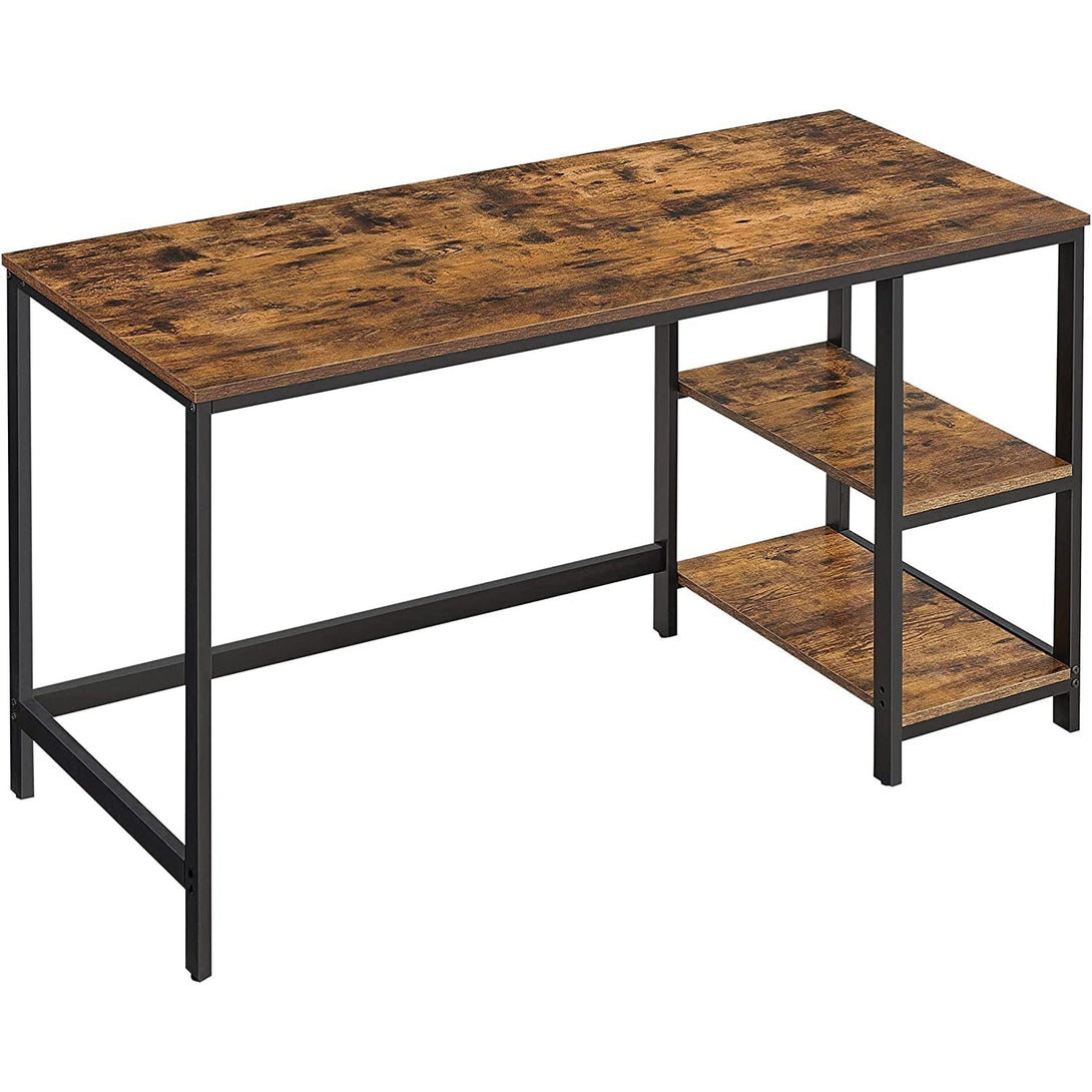 Számítógépesasztal 140x60 cm, Irodai asztal 2 polccal jobb vagy bal oldal, barna- fekete-VASBÚTOR