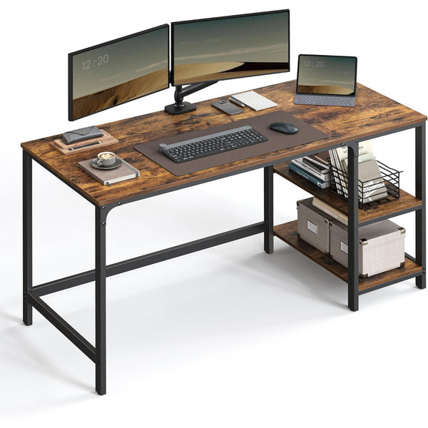 Számítógépesasztal 140x60 cm, Irodai asztal 2 polccal jobb vagy bal oldal, barna- fekete-VASBÚTOR