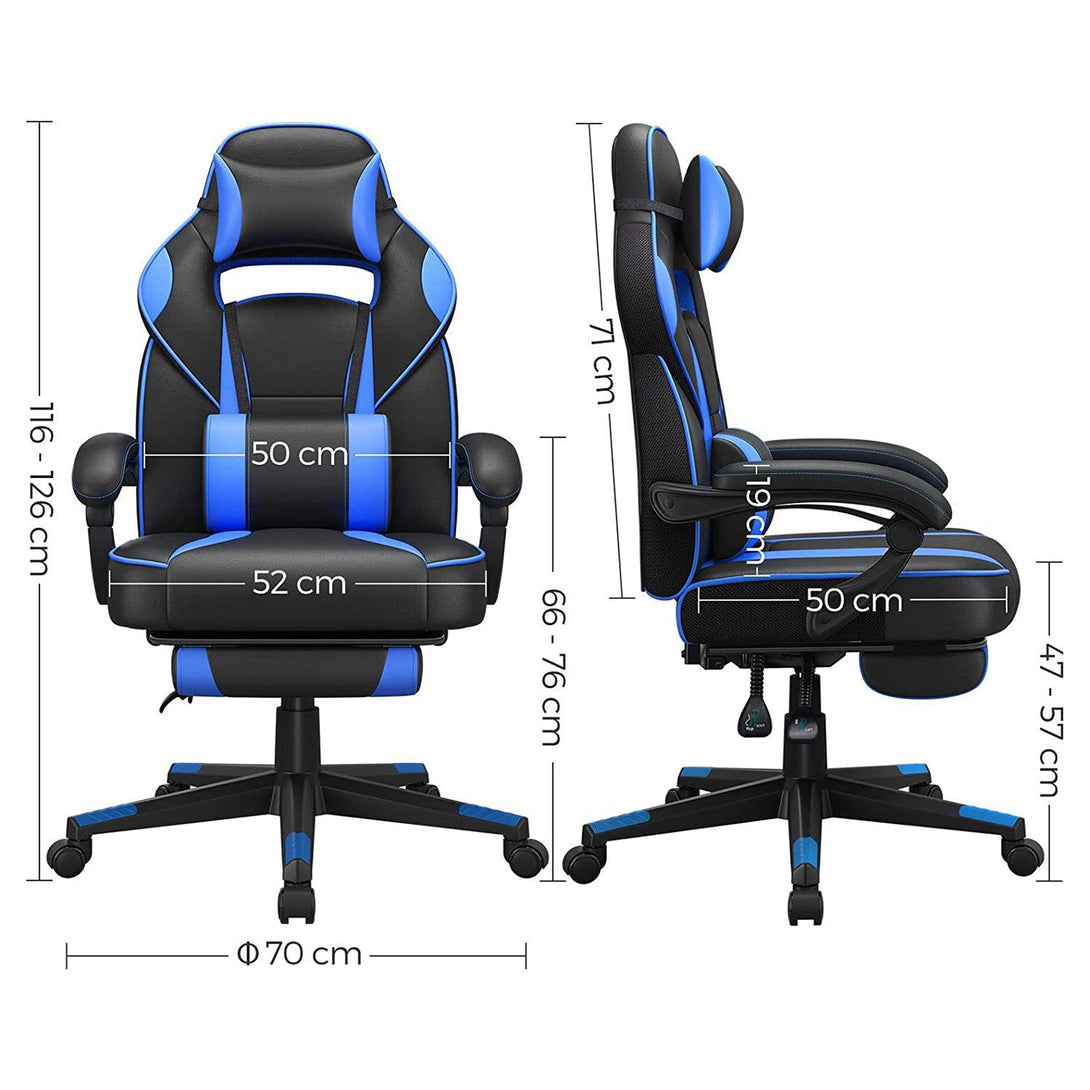 Szék, irodai szék fejtámlával, ergonomikus, fekete-kék-VASBÚTOR
