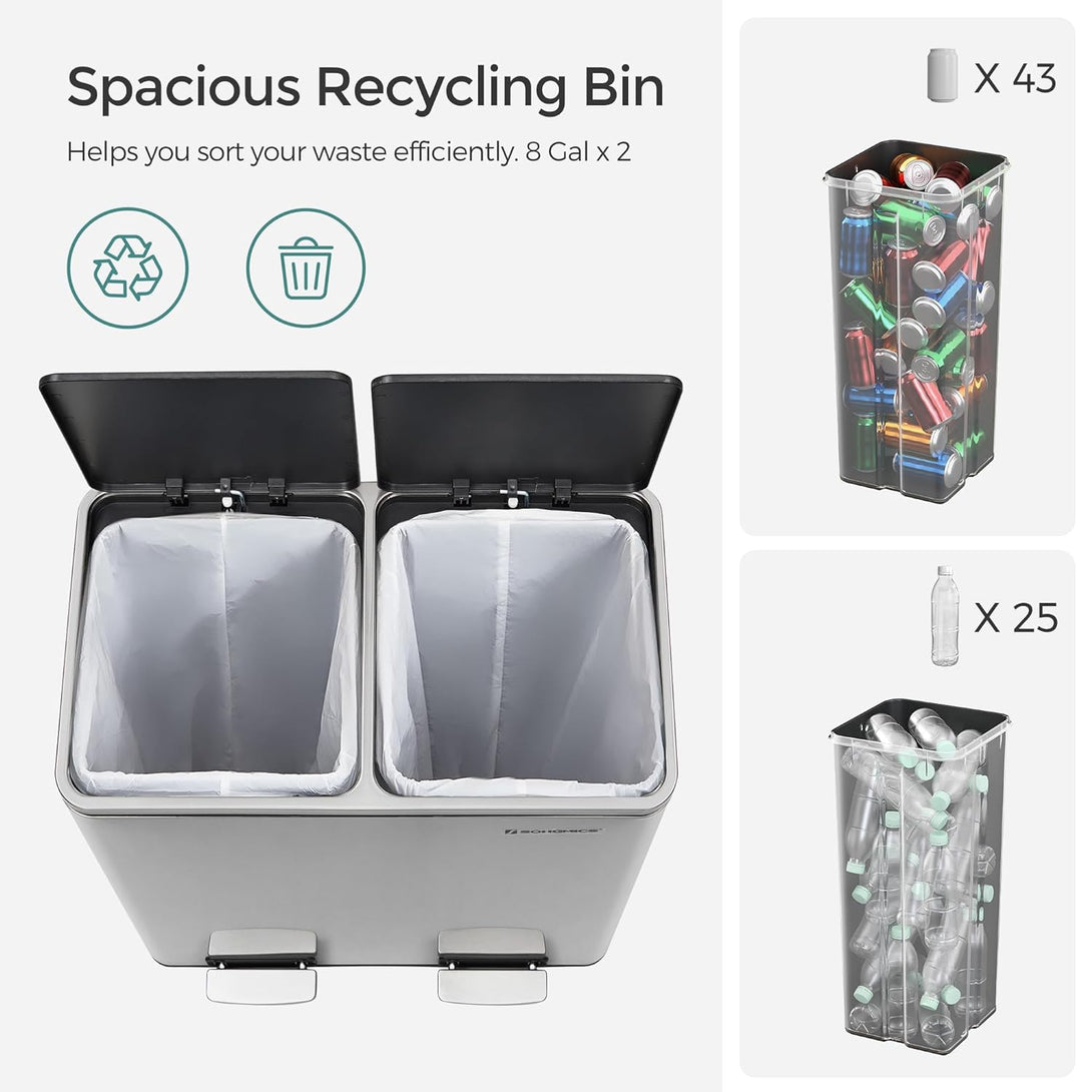 Szelektív hulladékgyűjtő, 2 műanyag belső tartállyal, 2 x 30 L-VASBÚTOR