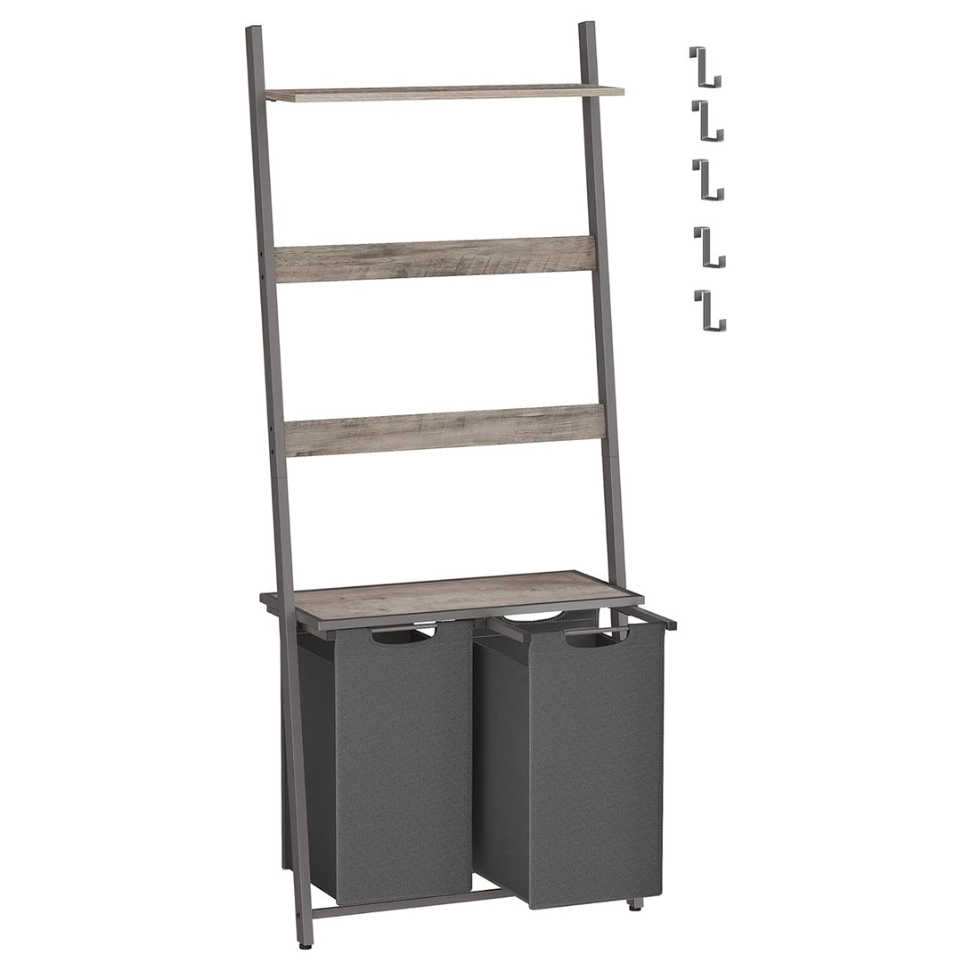 Szennyeskosár, 2 részes szennyestartó létrapolccal, 2 x 46 literes, szürke-VASBÚTOR