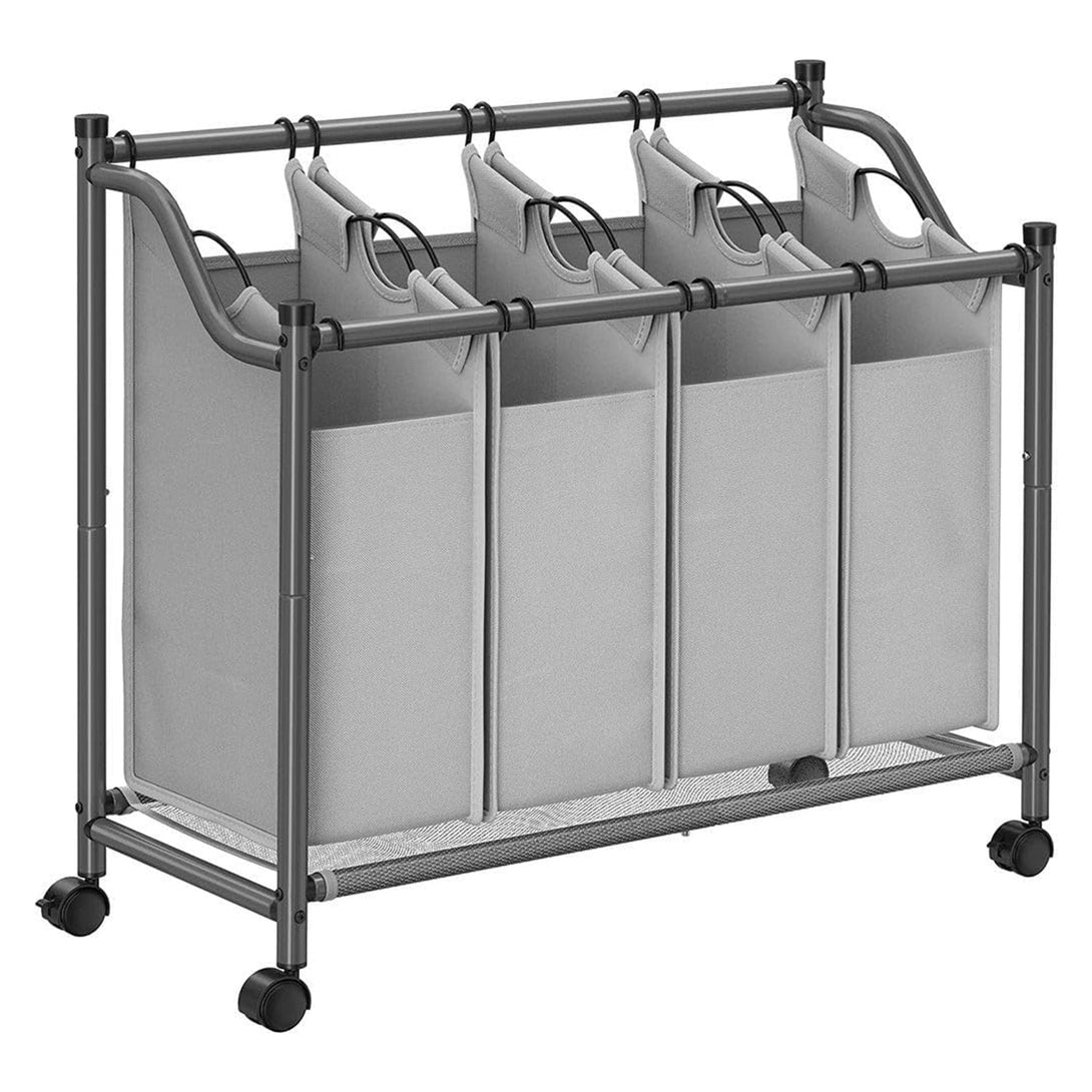 Szennyeskosár görgőkkel 4 x 35L, 4 kivehető táskával, szürke-VASBÚTOR