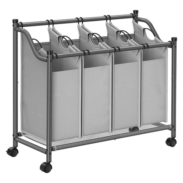 Szennyeskosár görgőkkel 4 x 35L, 4 kivehető táskával, szürke-VASBÚTOR