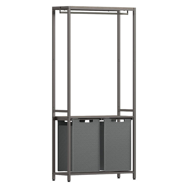 Szennyeskosár ruhatartóval, kihúzható szennyestartó, szürke-outlet-VASBÚTOR