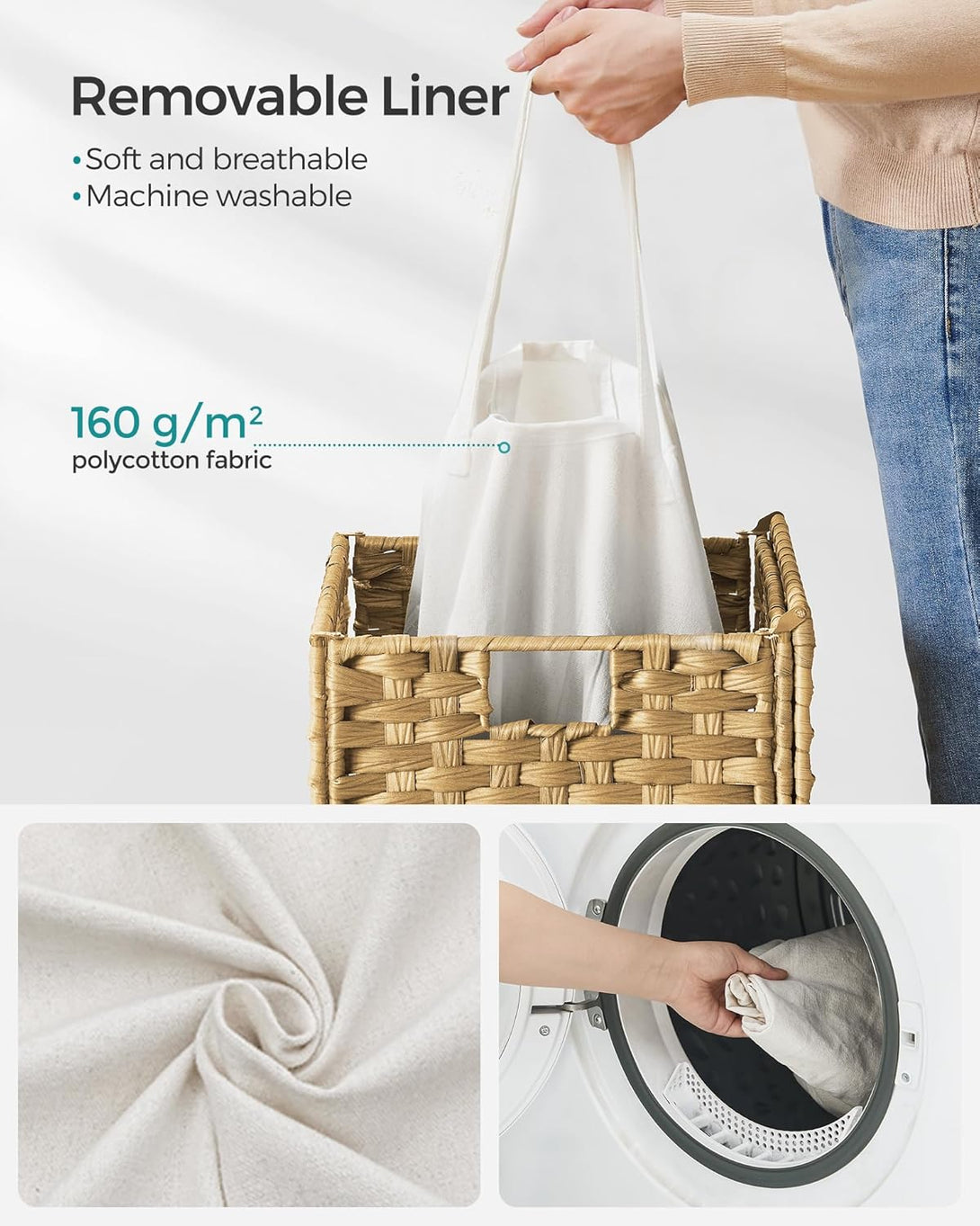 Szennyestartó, 90 literes, szintetikus rattan ruháskosár natúr-VASBÚTOR