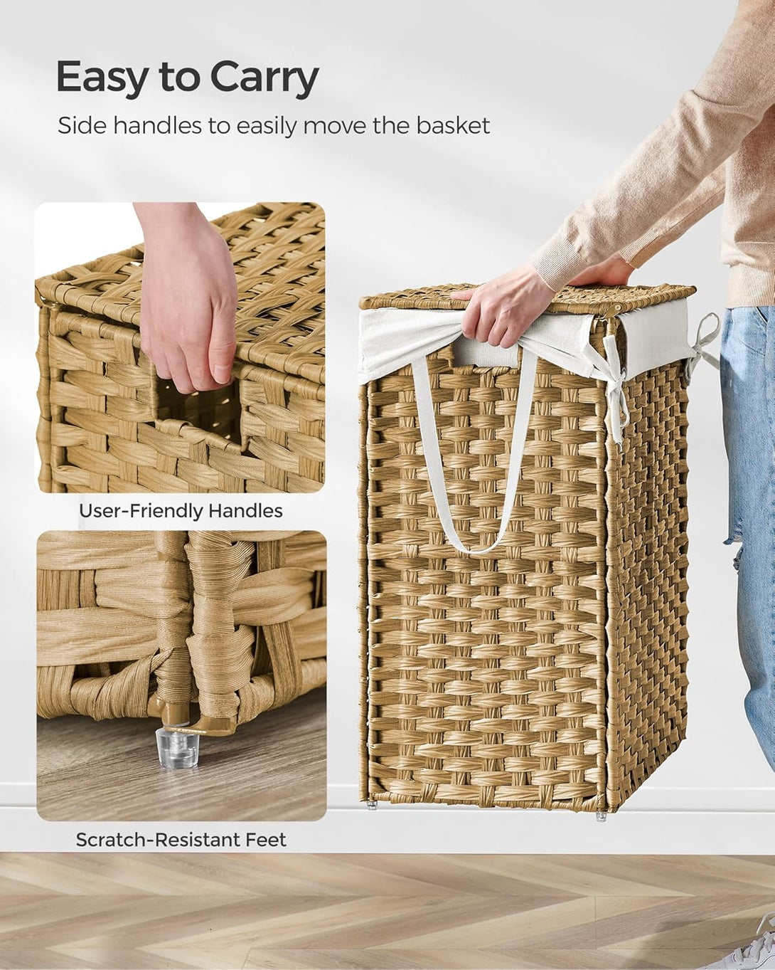 Szennyestartó, 90 literes, szintetikus rattan ruháskosár natúr-VASBÚTOR