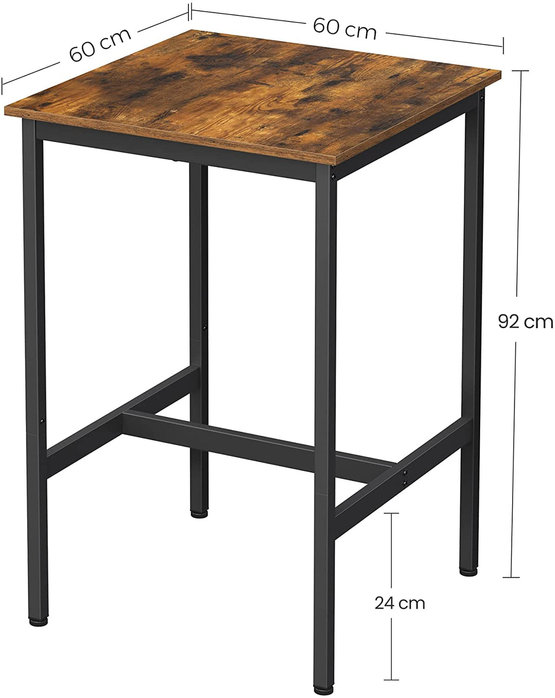 Szögletes magas bárasztal 60 x 60 x 90 cm, rusztikus barna és fekete-VASBÚTOR
