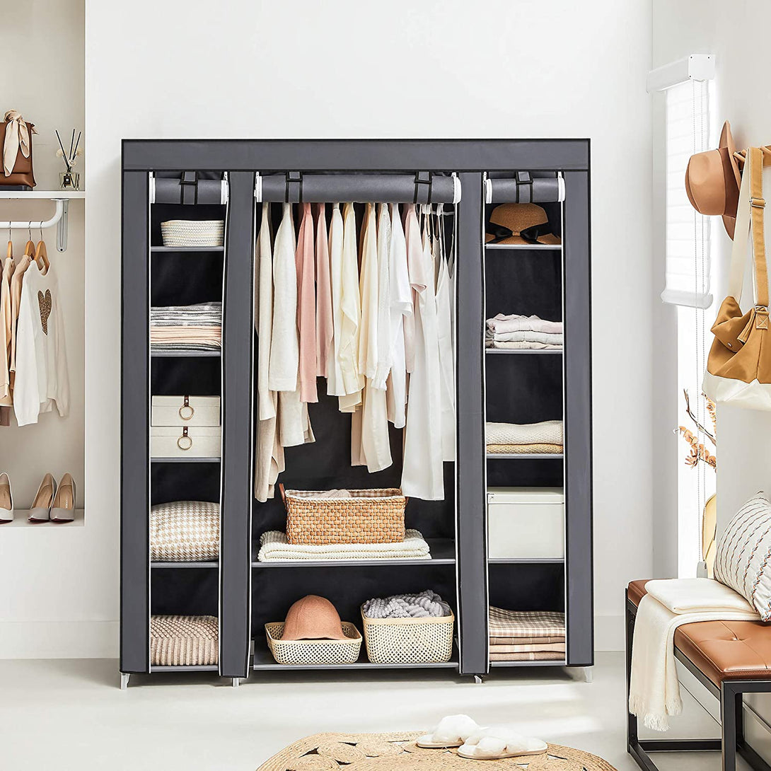 Szövet ruhásszekrény, ruhatároló gardróbszekrény, szürke Outlet-VASBÚTOR