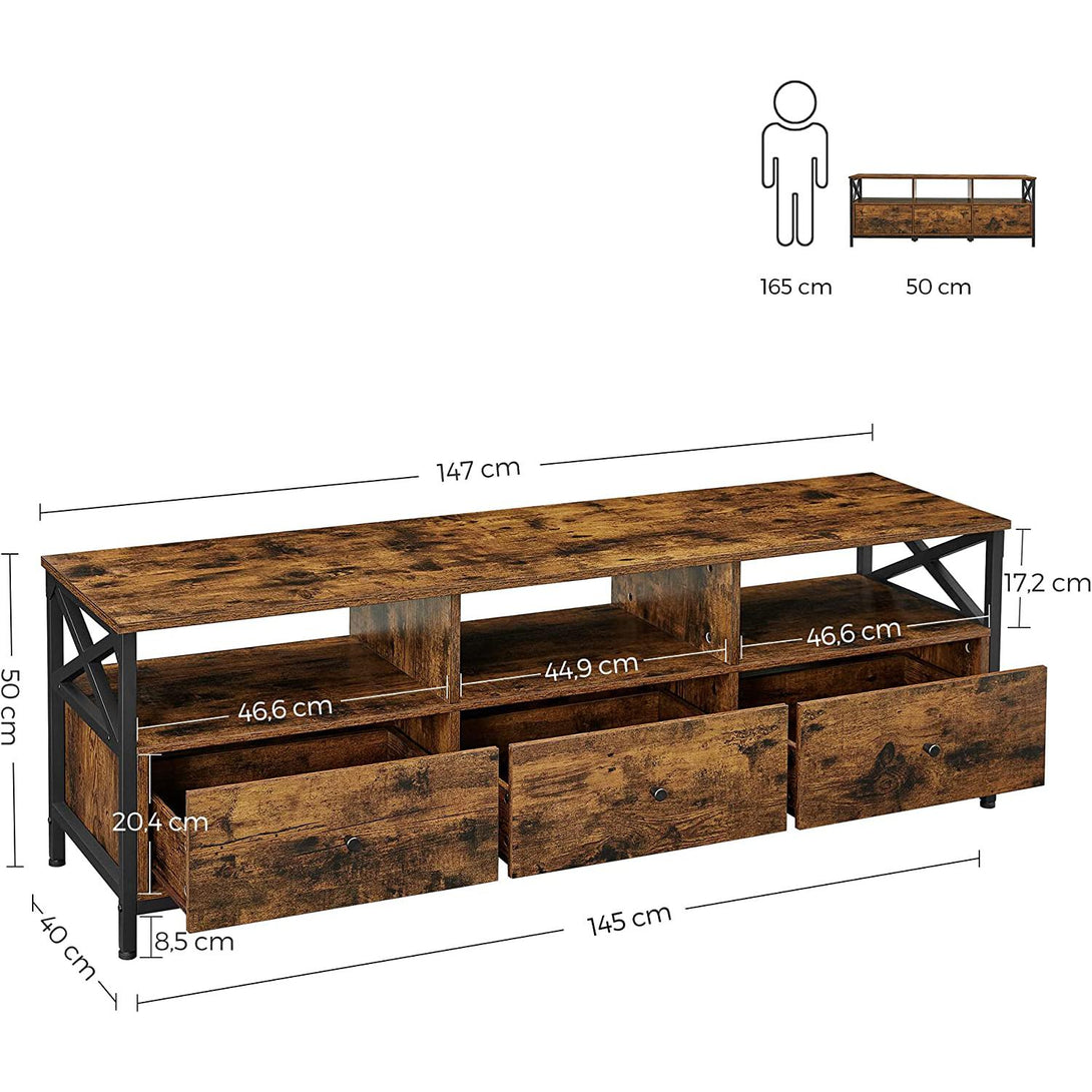 TV-állvány 3 fiókkal és tárolópolcokkal, 147 x 50 x 40 cm, rusztikus-VASBÚTOR