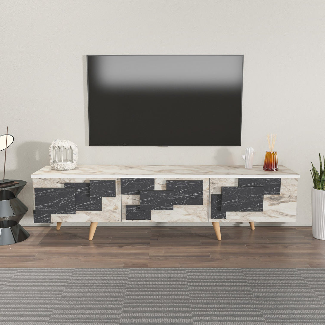 TV szekrény 3 D - White, Marble-VASBÚTOR