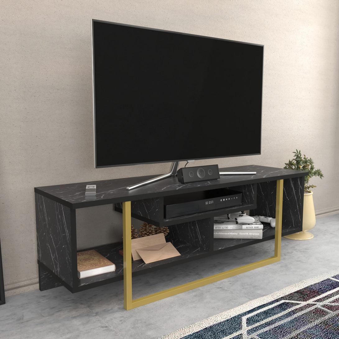 TV szekrény Asal 120 - Black, Gold-VASBÚTOR