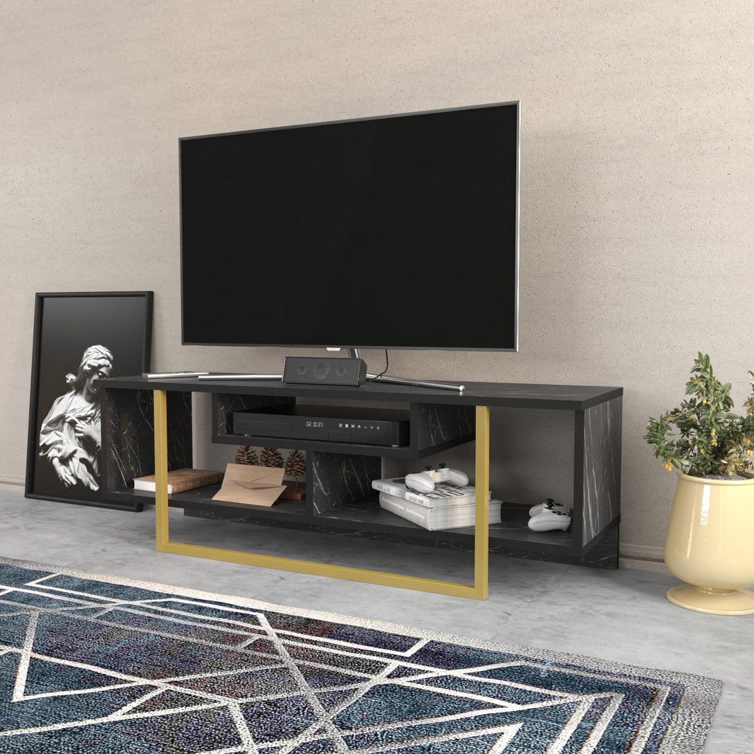 TV szekrény Asal 120 - Black, Gold-VASBÚTOR