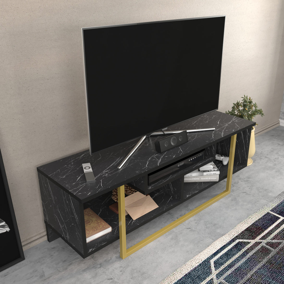 TV szekrény Asal 120 - Black, Gold-VASBÚTOR