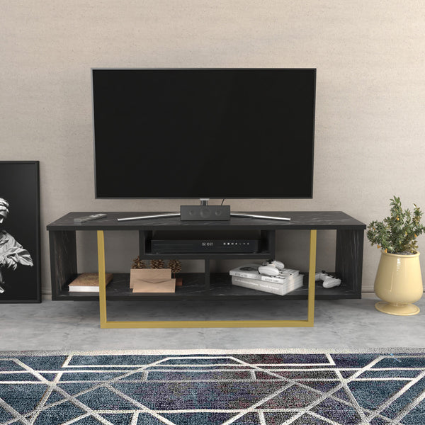 TV szekrény Asal 120 - Black, Gold-VASBÚTOR