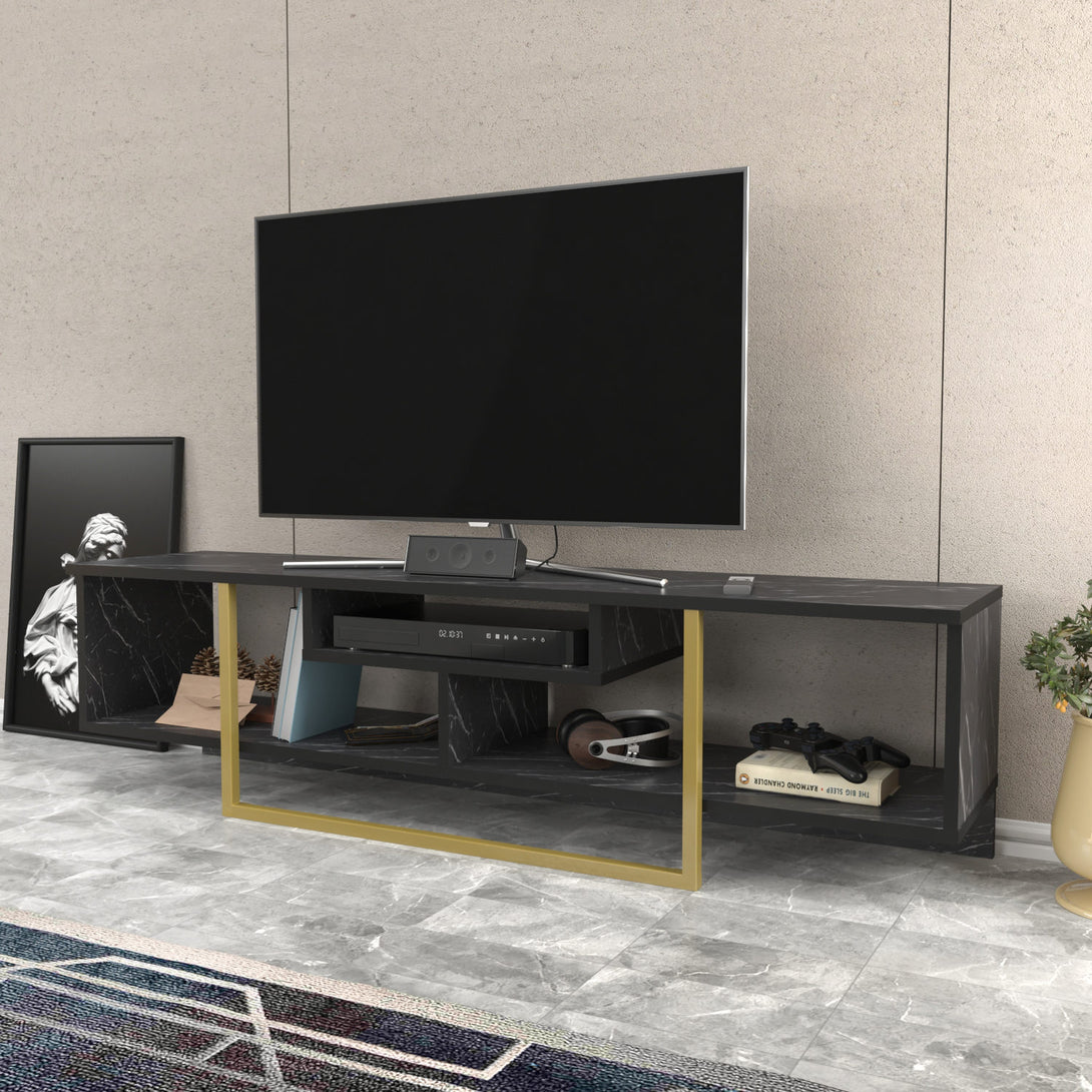 TV szekrény Asal 150 - Black, Gold-VASBÚTOR
