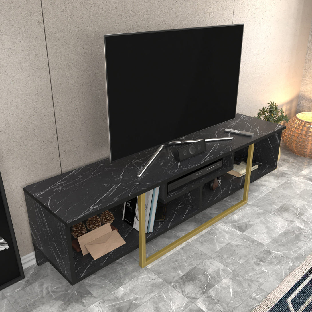 TV szekrény Asal 150 - Black, Gold-VASBÚTOR