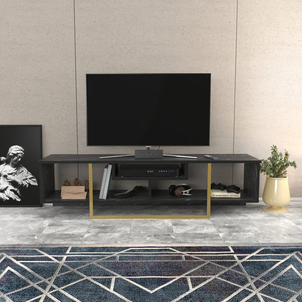 TV szekrény Asal 150 - Black, Gold-VASBÚTOR