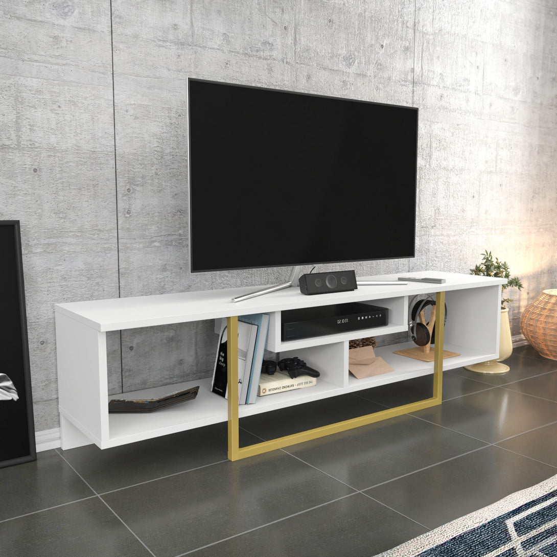 TV szekrény Asal 150 - White, Gold-VASBÚTOR