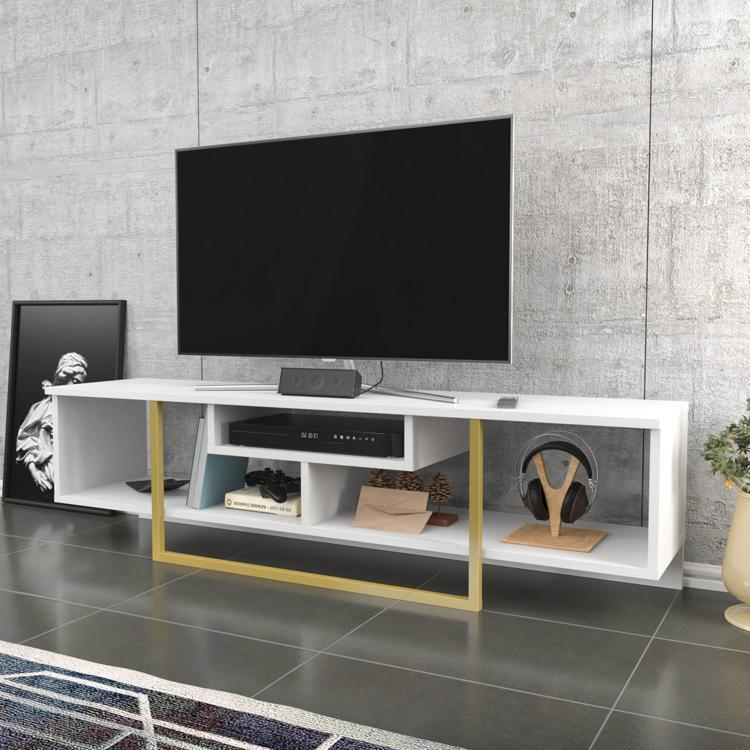 TV szekrény Asal 150 - White, Gold-VASBÚTOR