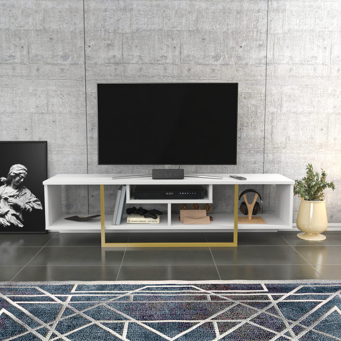 TV szekrény Asal 150 - White, Gold-VASBÚTOR