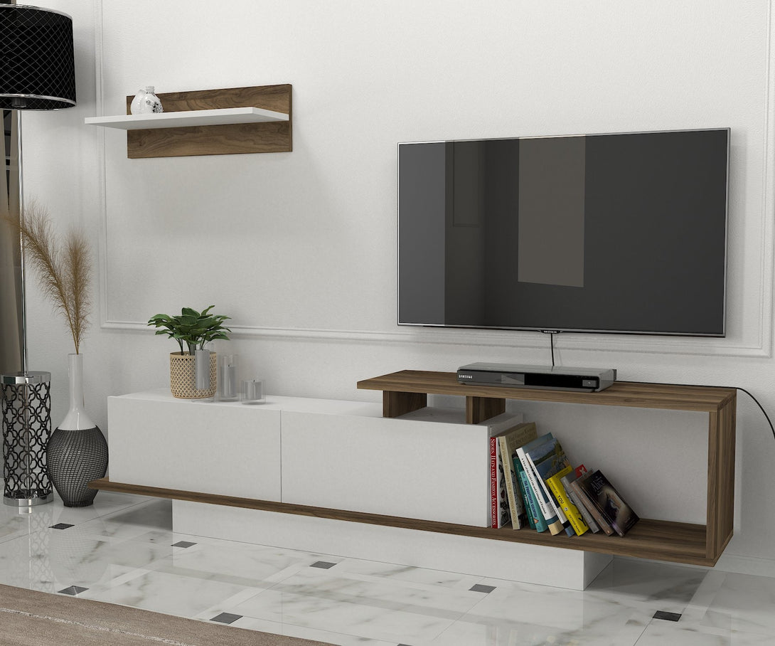 TV szekrény Asos - Fehér, Diós-VASBÚTOR