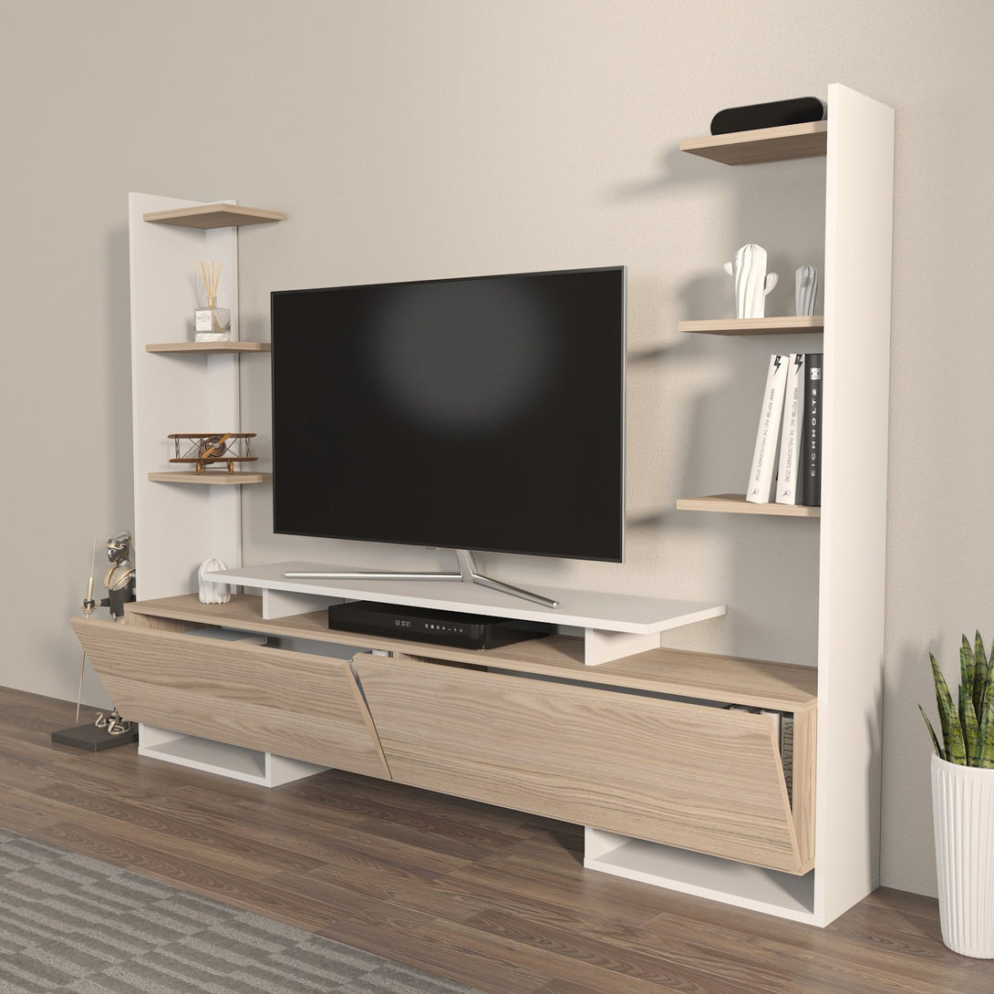 TV szekrény Ava - White, Oak-VASBÚTOR