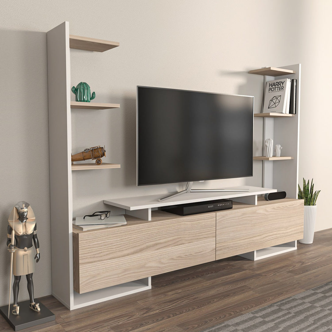 TV szekrény Ava - White, Oak-VASBÚTOR